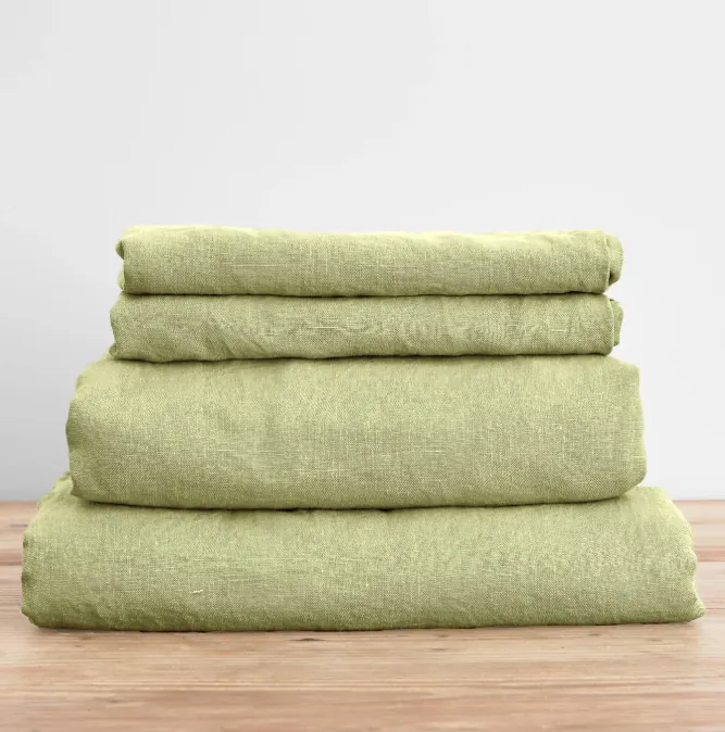 French Flax Linen Sheet Set in Matcha